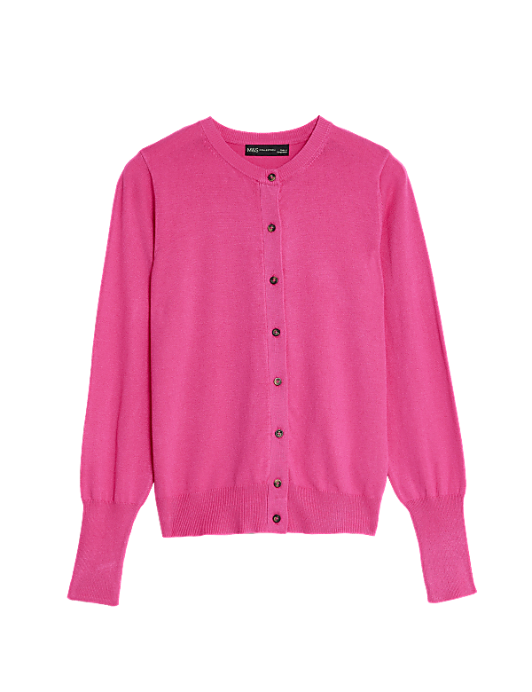 Crew Neck Button Front Cardigan