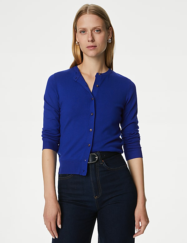 Crew Neck Button Front Cardigan