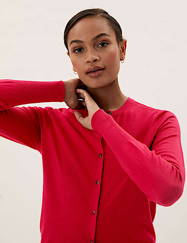 Crew Neck Button Front Cardigan