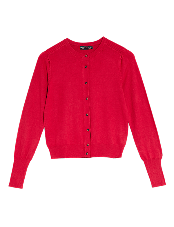 Crew Neck Button Front Cardigan