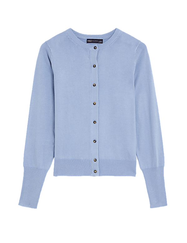 Crew Neck Button Front Cardigan