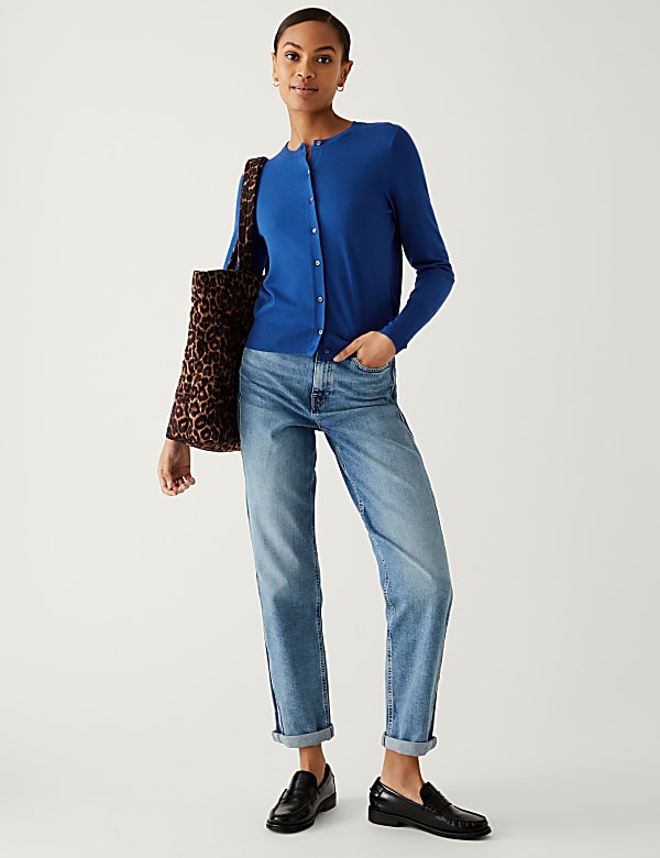 Crew Neck Button Front Cardigan