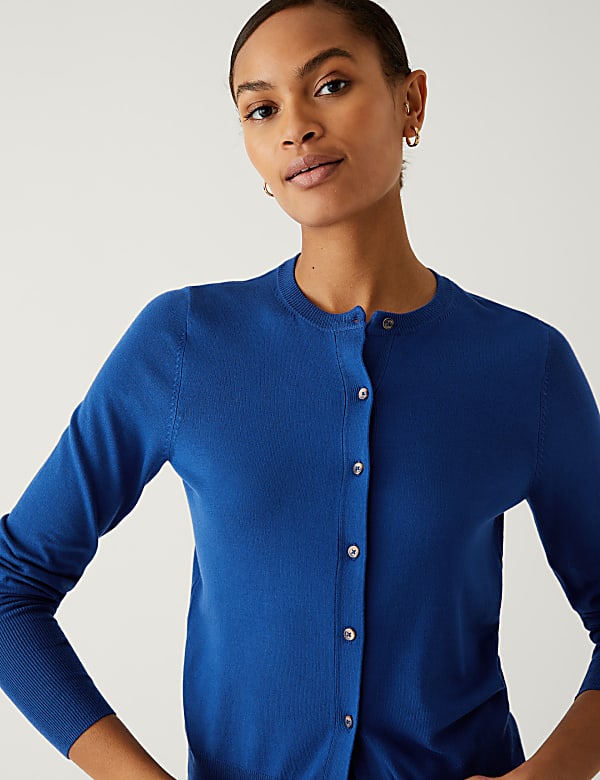 Crew Neck Button Front Cardigan