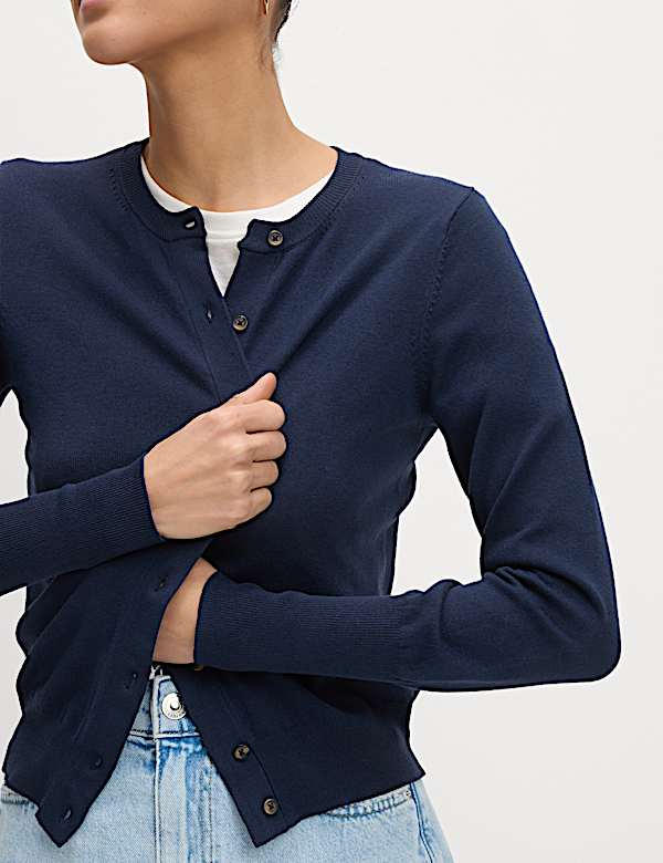 Crew Neck Button Front Cardigan