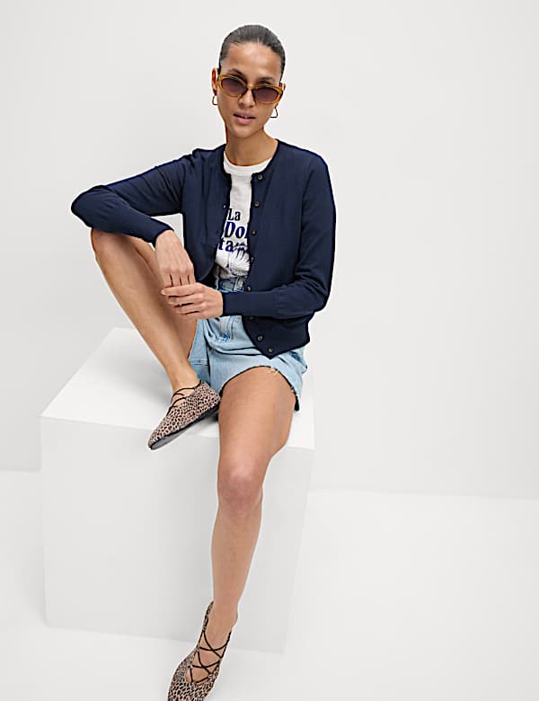 Crew Neck Button Front Cardigan
