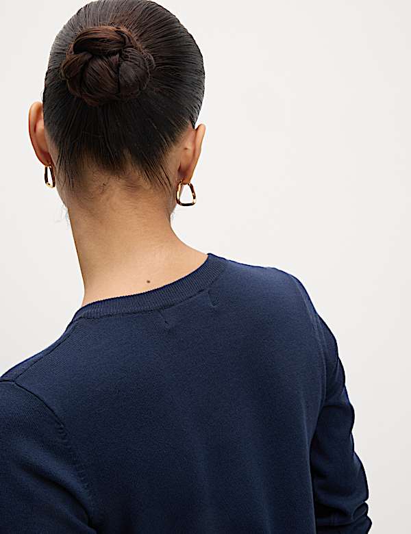 Crew Neck Button Front Cardigan