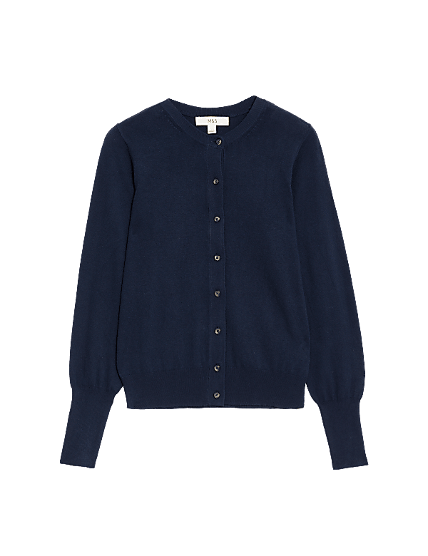 Crew Neck Button Front Cardigan