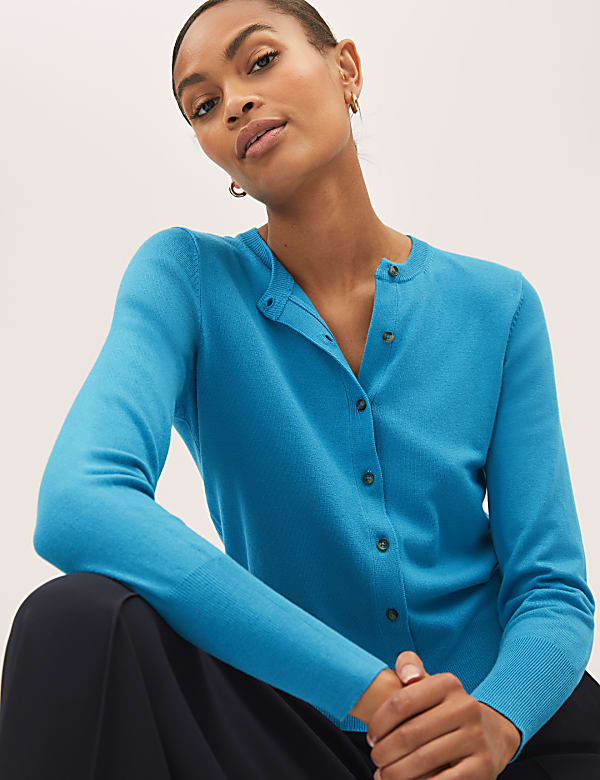 Crew Neck Button Front Cardigan