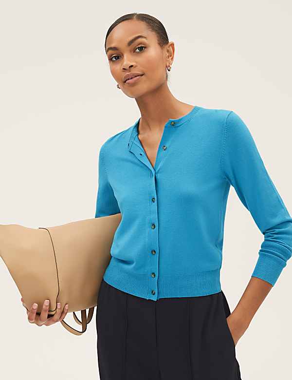 Crew Neck Button Front Cardigan
