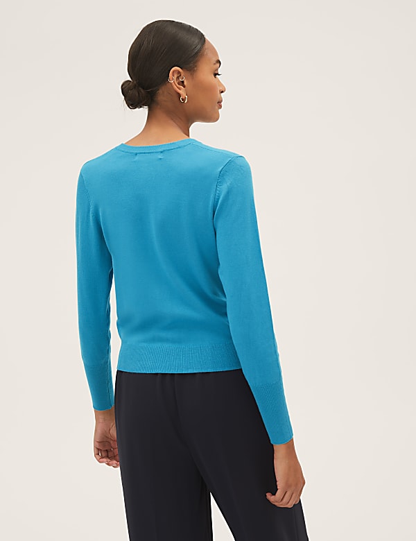 Crew Neck Button Front Cardigan
