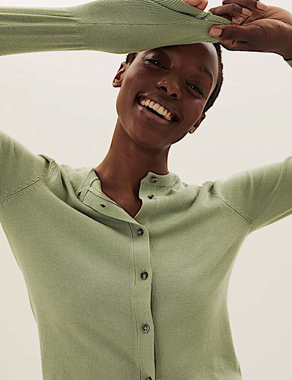 Crew Neck Button Front Cardigan