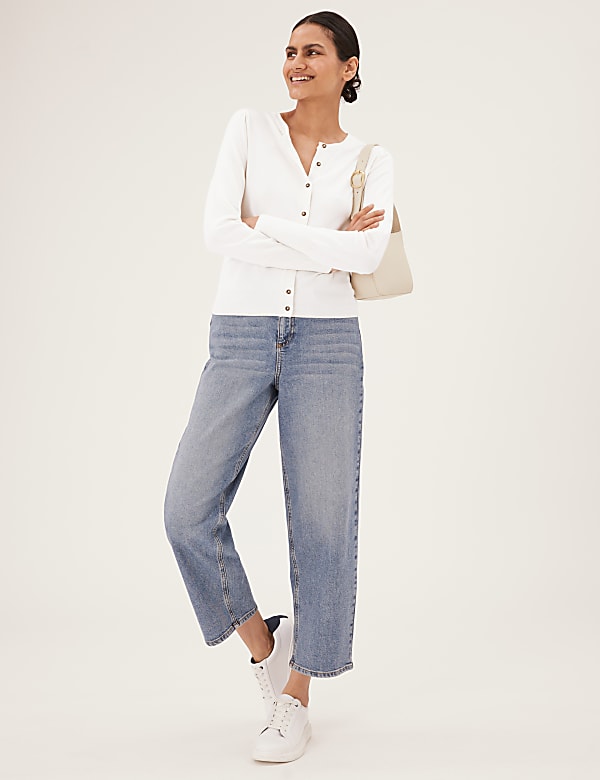 Crew Neck Button Front Cardigan