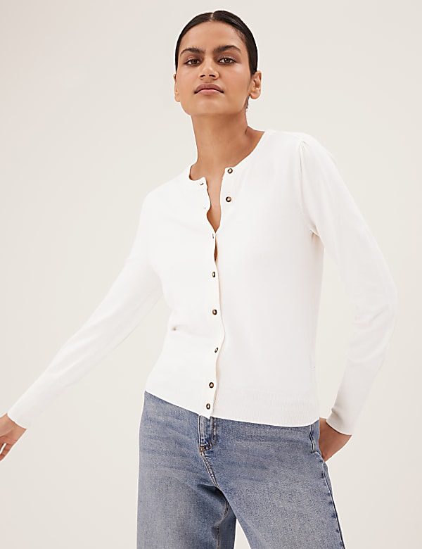 Crew Neck Button Front Cardigan