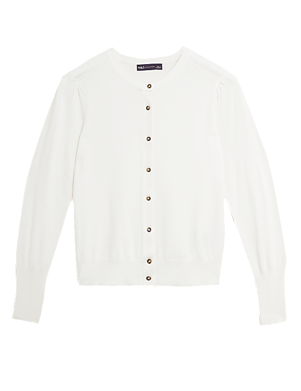 Crew Neck Button Front Cardigan