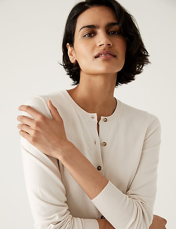 Crew Neck Button Front Cardigan