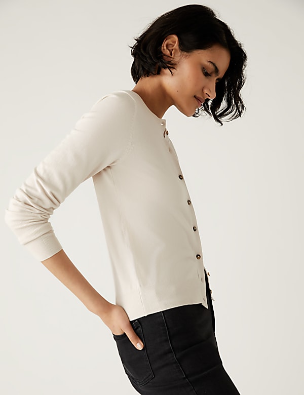 Crew Neck Button Front Cardigan