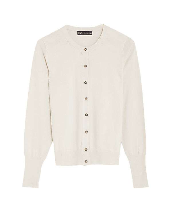 Crew Neck Button Front Cardigan