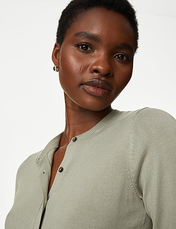 Crew Neck Button Front Cardigan