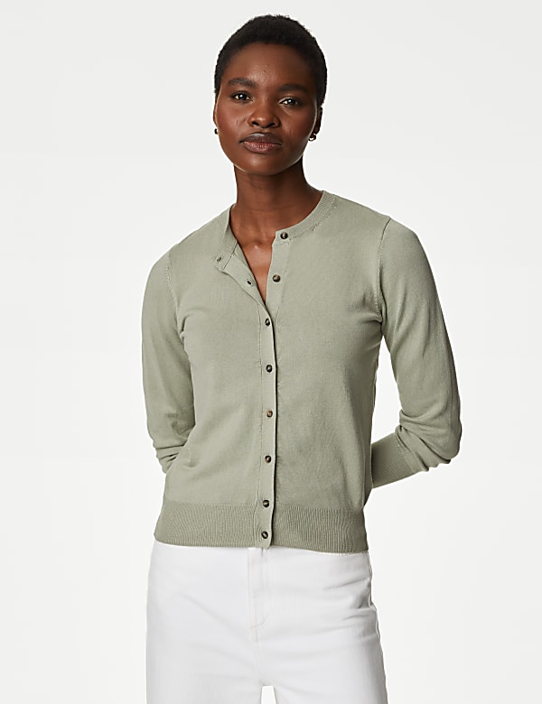 Crew Neck Button Front Cardigan