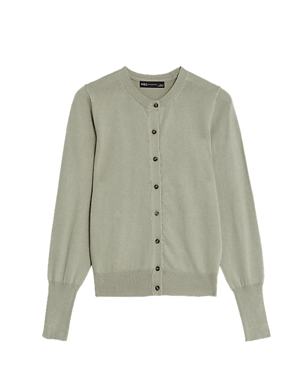 Crew Neck Button Front Cardigan