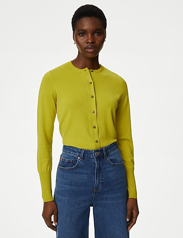 Crew Neck Button Front Cardigan