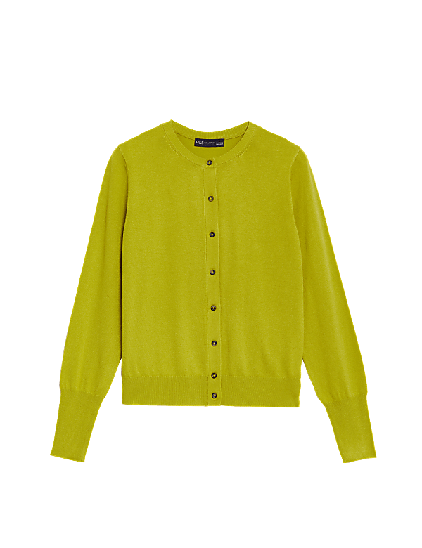 Crew Neck Button Front Cardigan