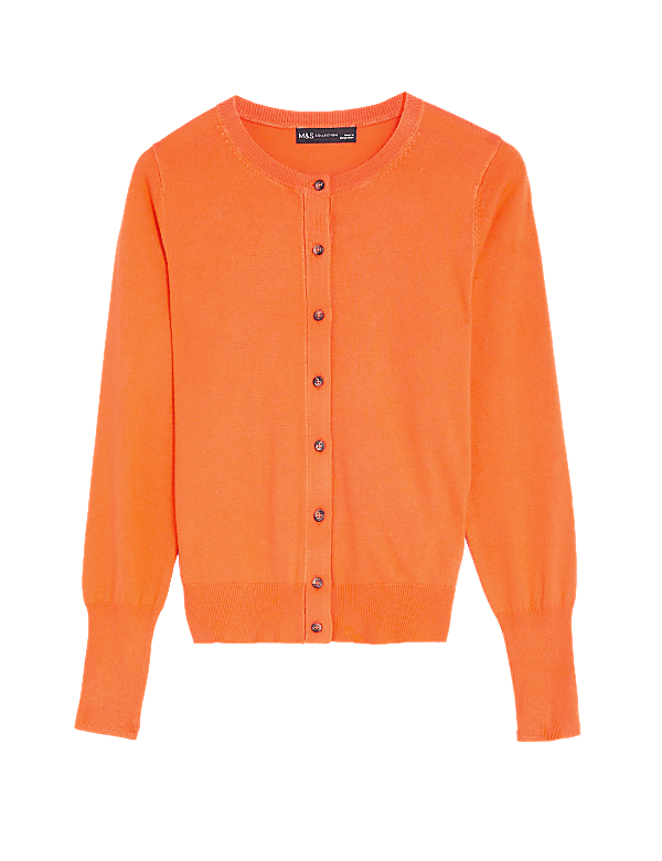 Crew Neck Button Front Cardigan