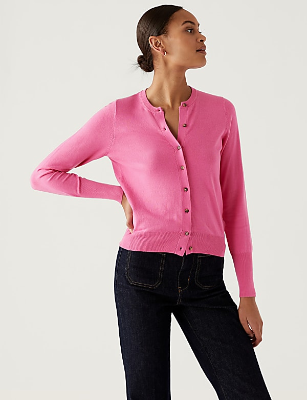 Crew Neck Button Front Cardigan