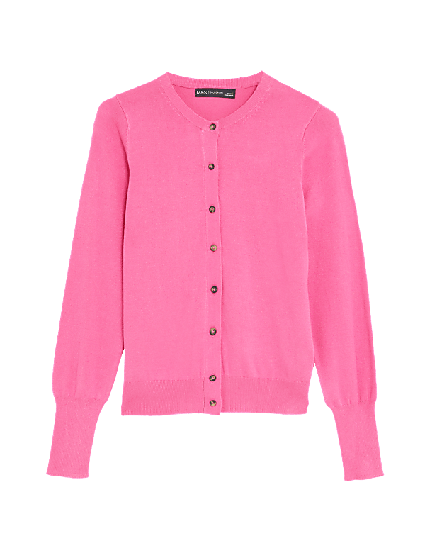 Crew Neck Button Front Cardigan