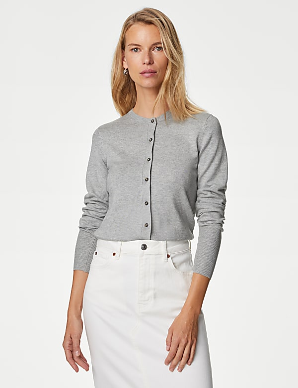 Crew Neck Button Front Cardigan