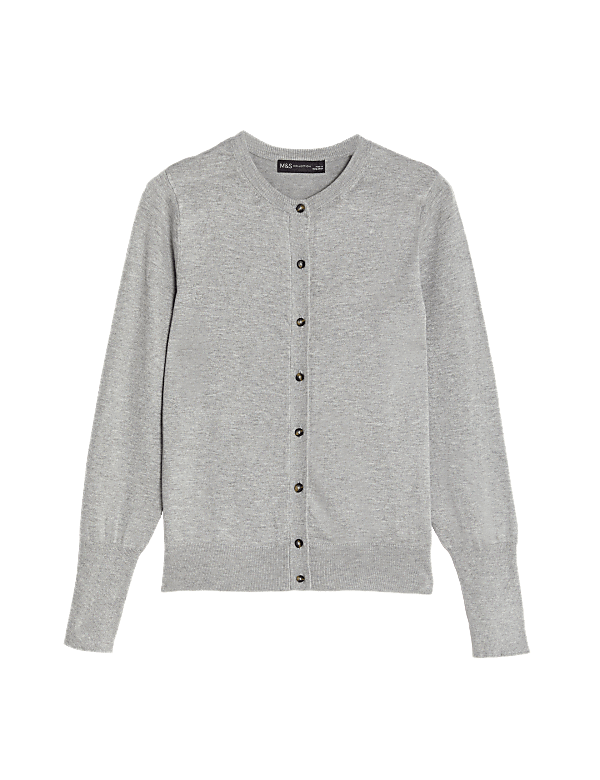 Crew Neck Button Front Cardigan