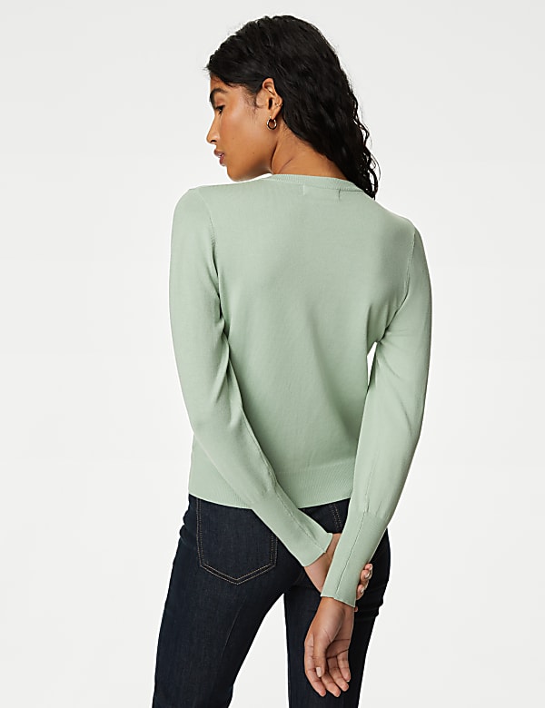 Crew Neck Button Front Cardigan