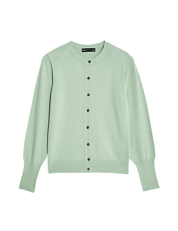 Crew Neck Button Front Cardigan