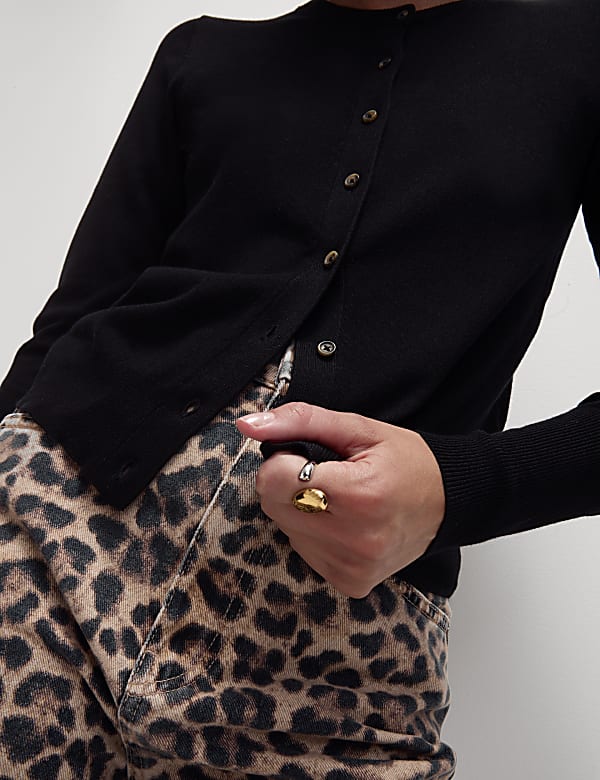 Crew Neck Button Front Cardigan