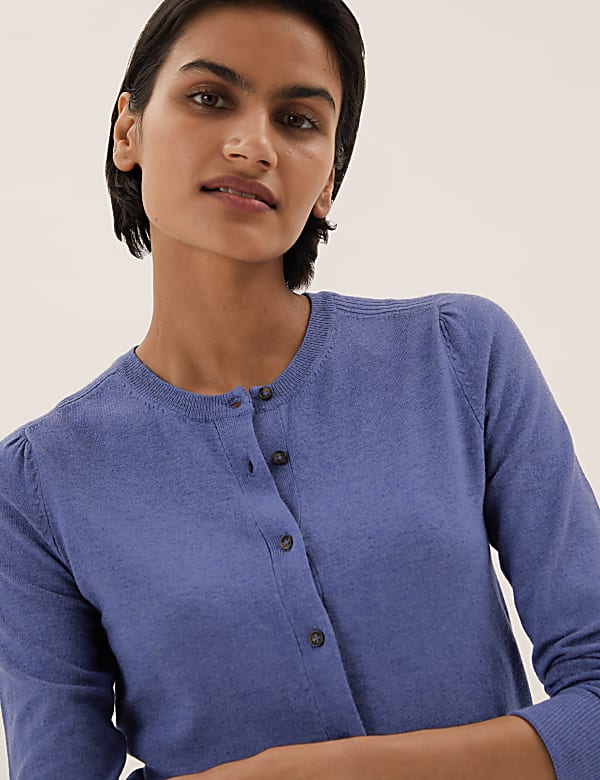 Crew Neck Button Front Cardigan