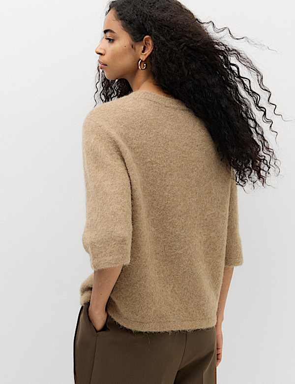 Wool Alpaca Blend Relaxed Knitted Top - AT