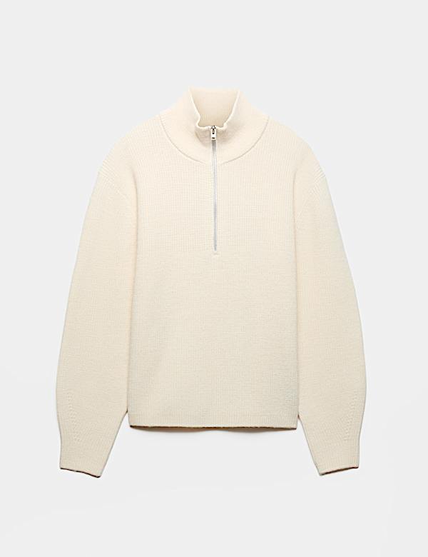 Wool Blend Textured Funnel Neck Half Zip Jumper - SE