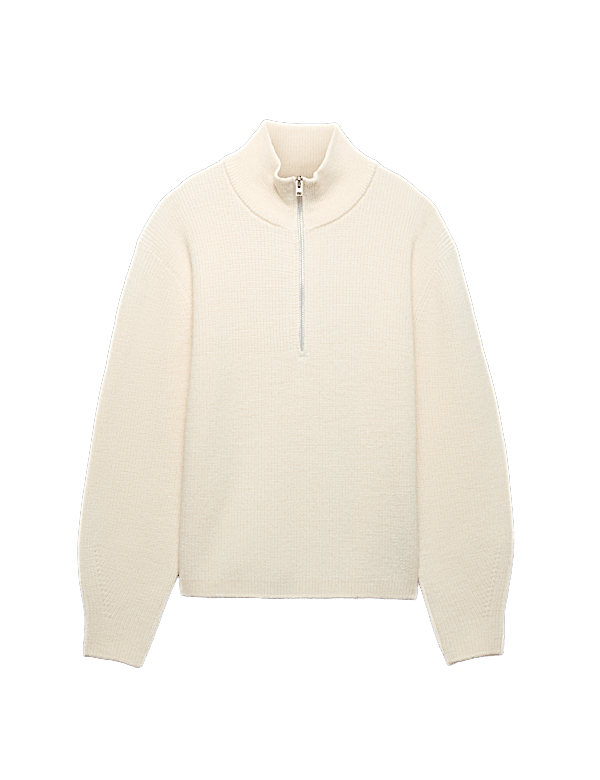 Wool Blend Textured Funnel Neck Half Zip Jumper