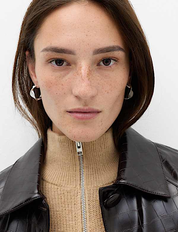 Wool Blend Textured Funnel Neck Half Zip Jumper
