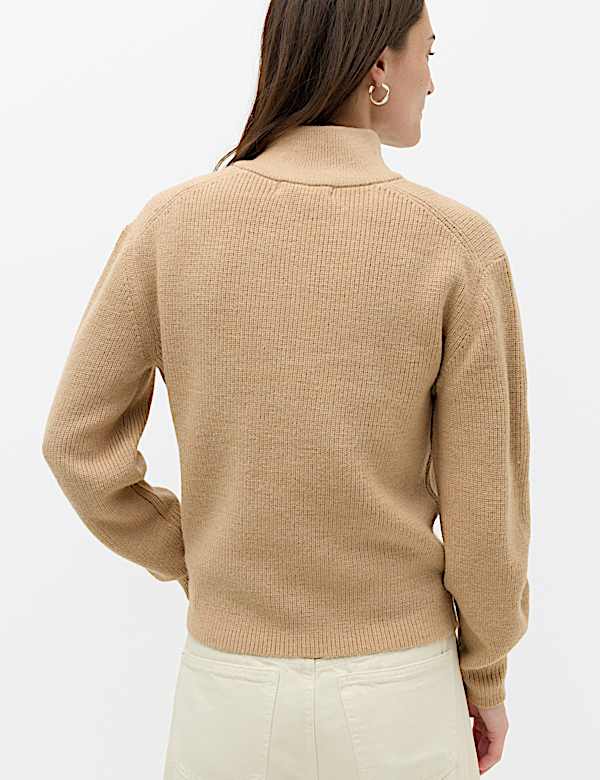 Wool Blend Textured Funnel Neck Half Zip Jumper