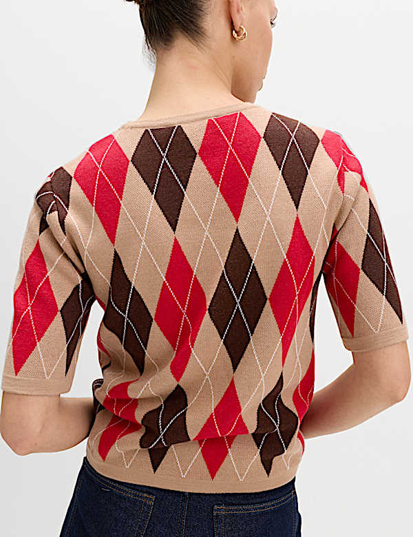 Argyle Crew Neck Slim Fit Knitted Top - IS