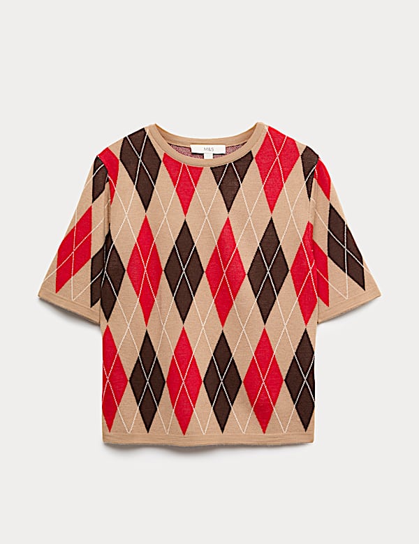 Argyle Crew Neck Slim Fit Knitted Top - IS
