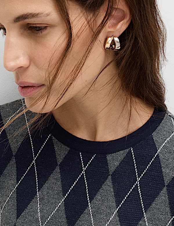 Top en maille coupe slim &agrave; col rond et motif &eacute;cossais - LU