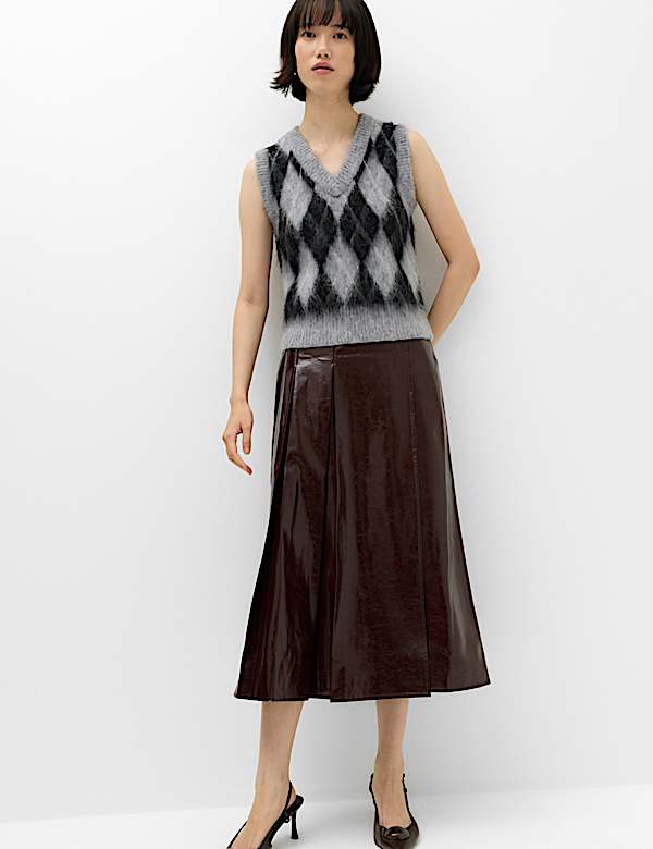 Brushed Argyle Knitted Vest with Mohair - NZ