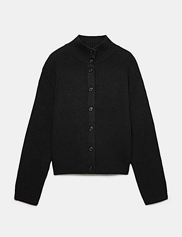 Lambswool Blend Funnel Neck Relaxed Knitted Jacket - BN