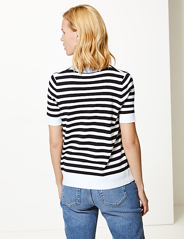 Striped Round Neck Short Sleeve Knitted Top