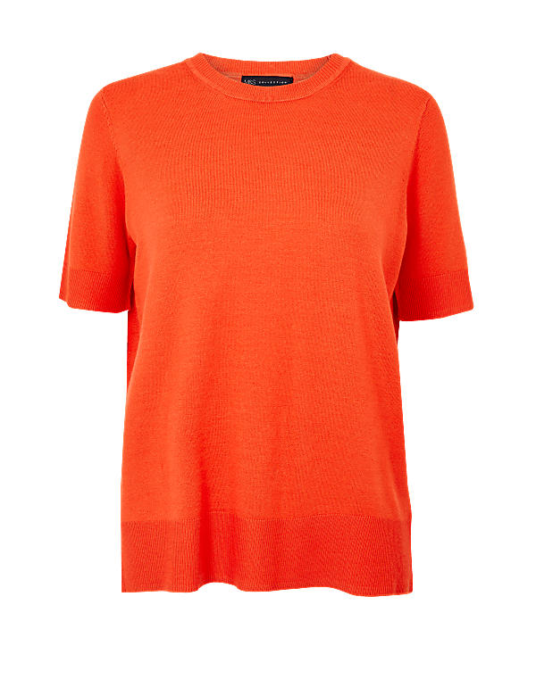 Round Neck Short Sleeve Knitted Top