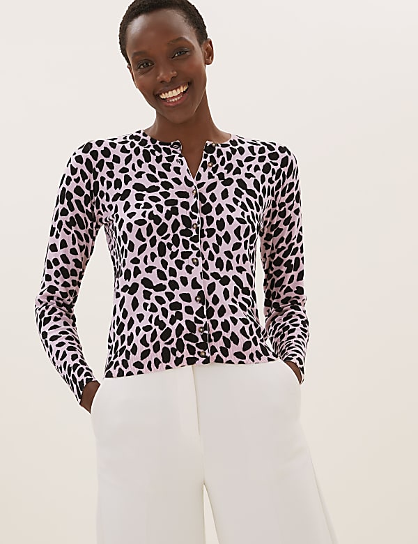 Animal Print Crew Neck Cardigan