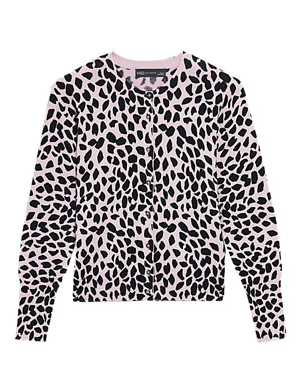 Animal Print Crew Neck Cardigan