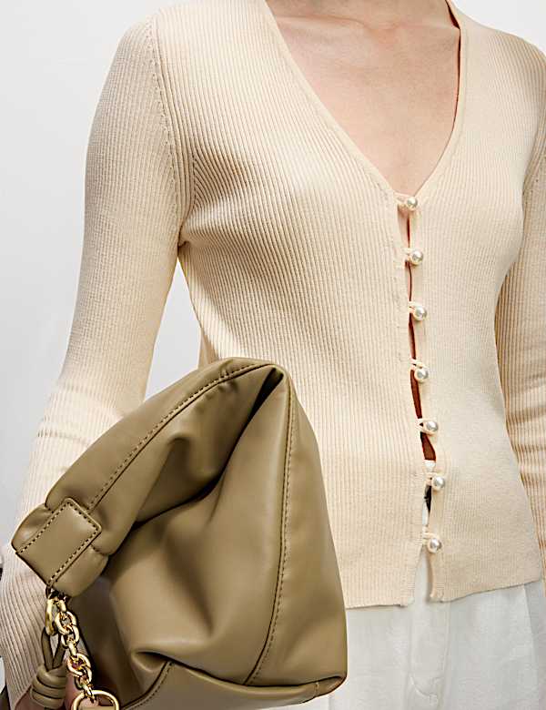 Ribbed V-Neck Button Front Cardigan